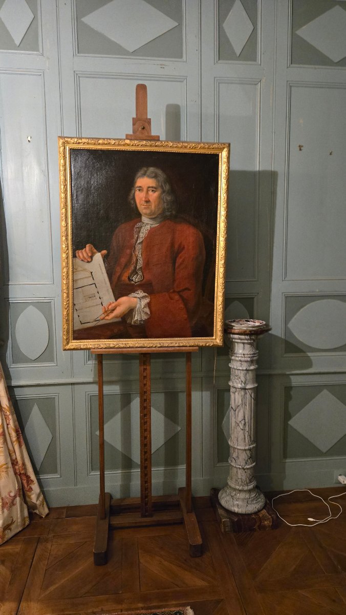 Portrait Of An Architect With A Compass; Oil On Canvas, Signed And Dated 1757; 18th Century.  -photo-8