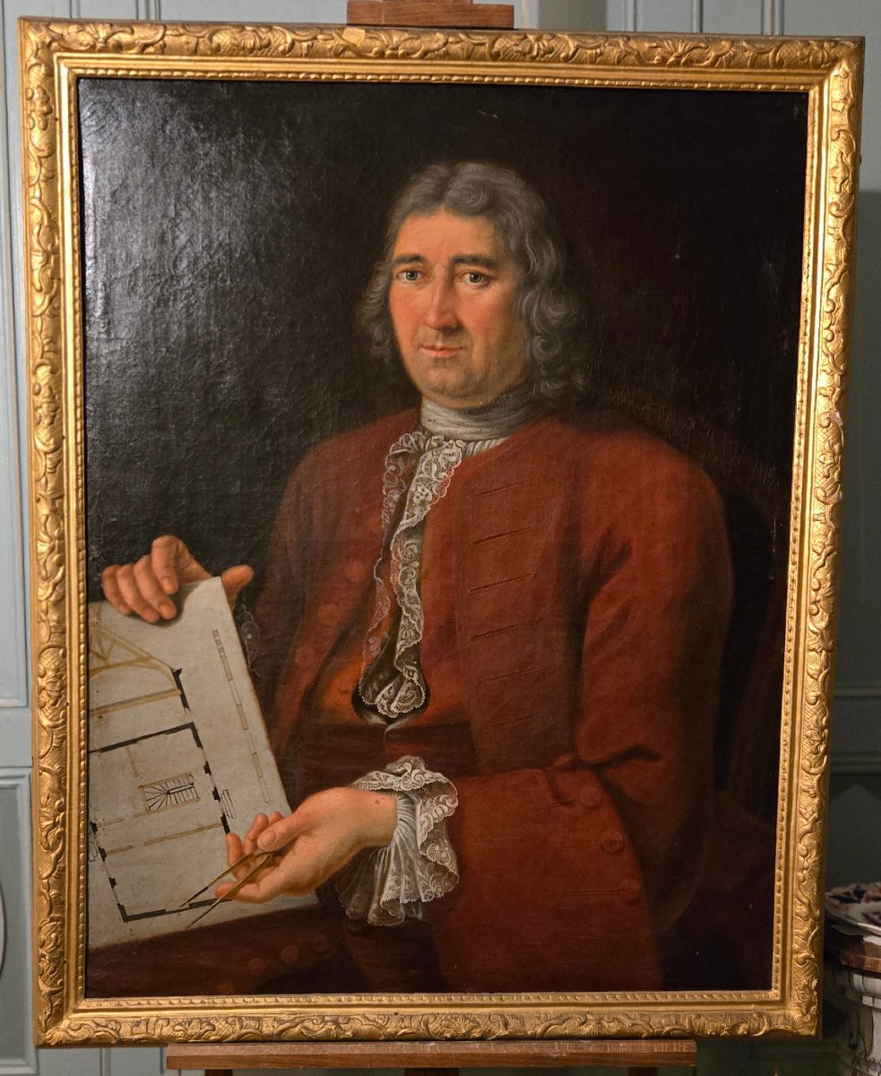 Portrait Of An Architect With A Compass; Oil On Canvas, Signed And Dated 1757; 18th Century.  