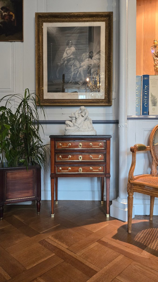 petite commode de salon dite chiffonnière, en placage de citronnier et d’amarante, fin XVIIIe-photo-8