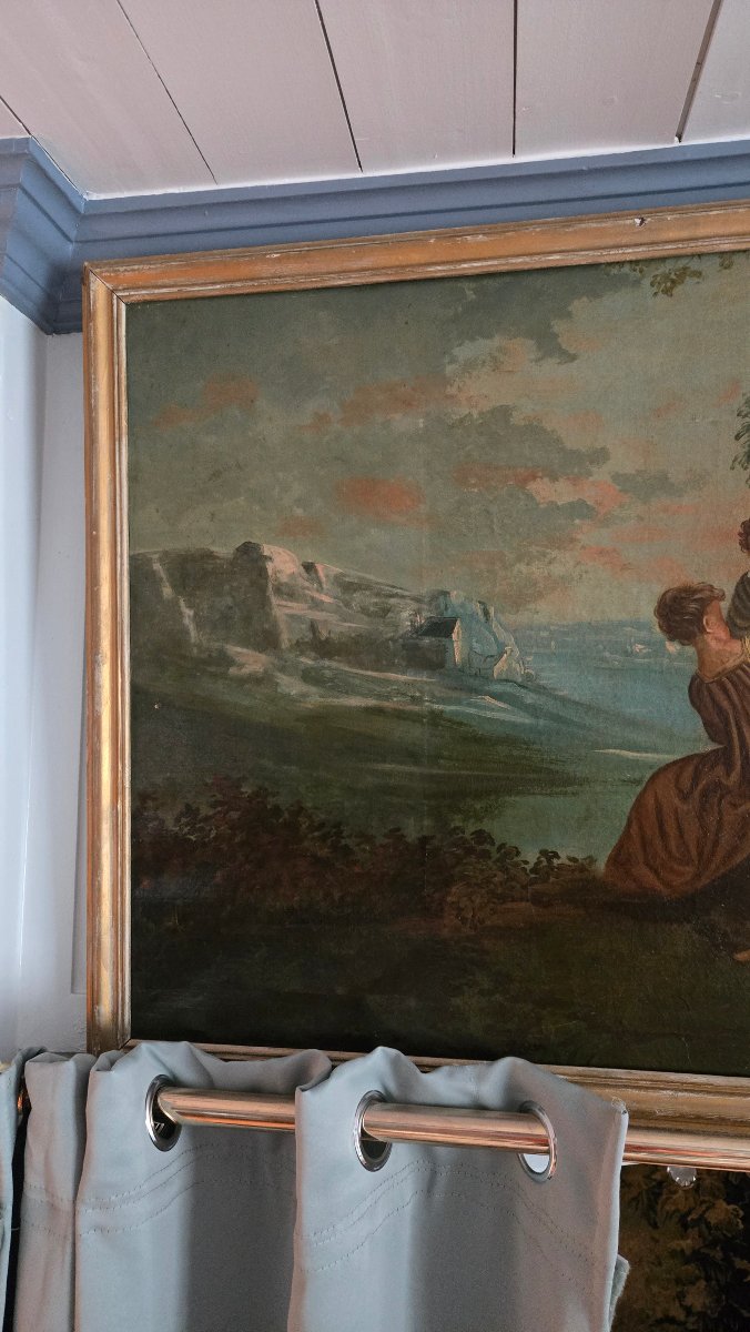 dessus-de-porte du XVIIIe siècle, scène galante dans un parc, anciennement agrandi.  -photo-3