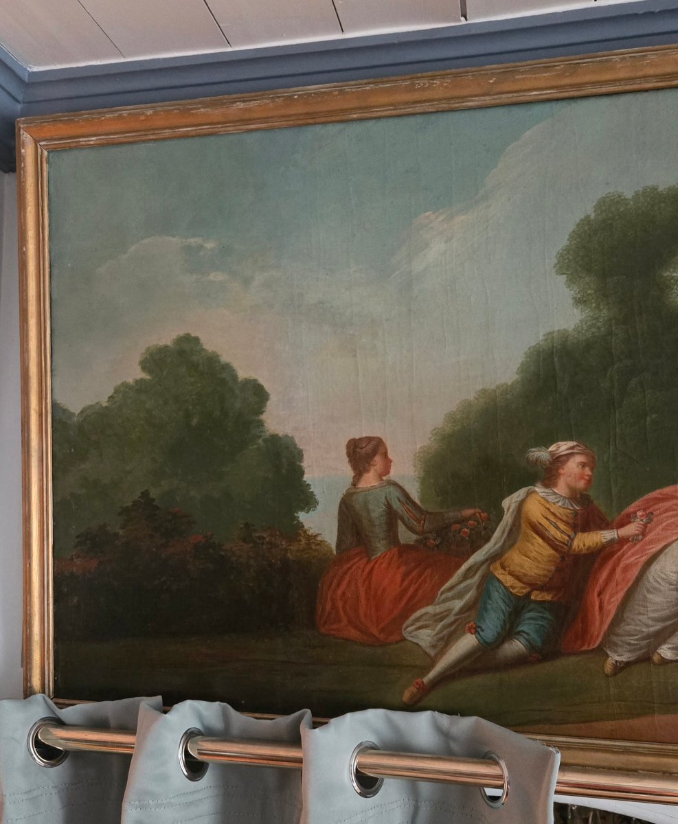 18th-century Overdoor Painting, A Romantic Scene In A Park: The Offering Of Flowers.-photo-3
