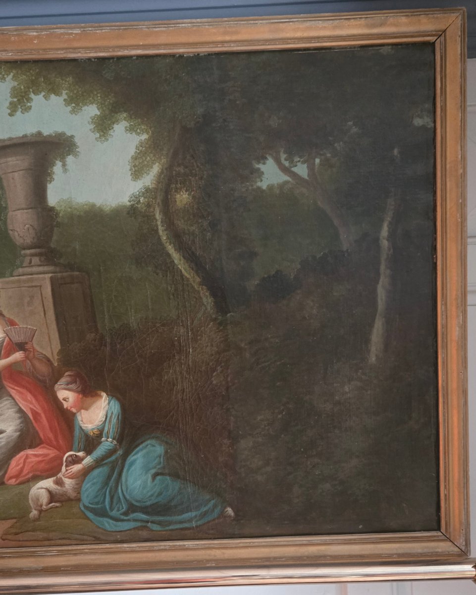 18th-century Overdoor Painting, A Romantic Scene In A Park: The Offering Of Flowers.-photo-2