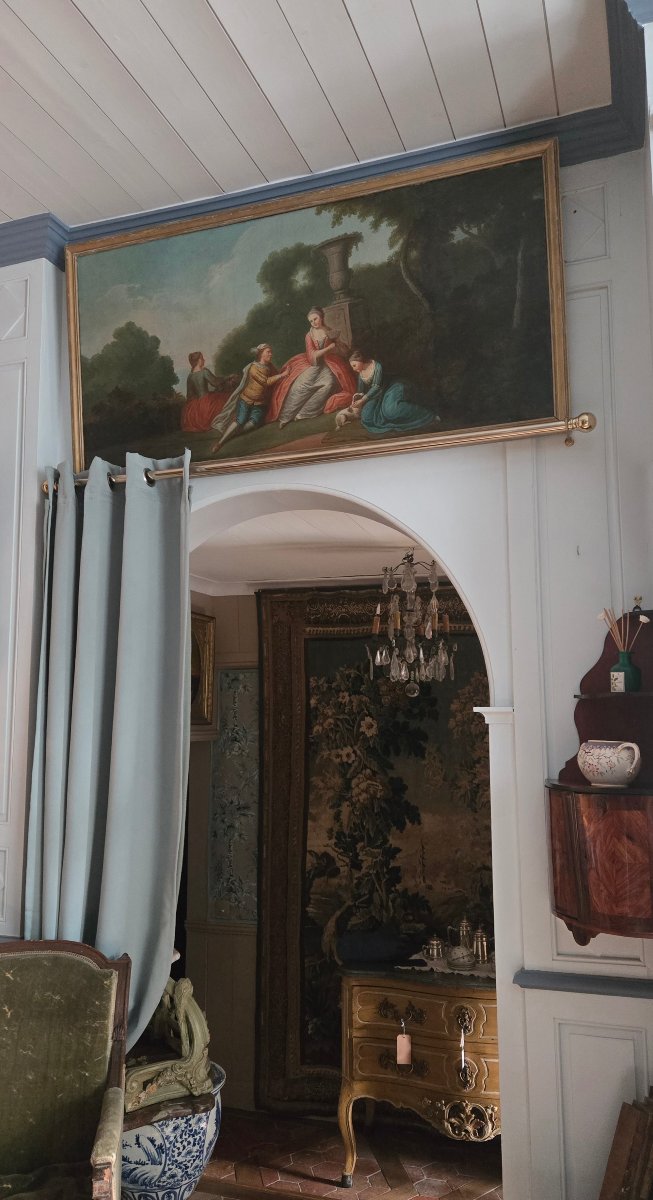 18th-century Overdoor Painting, A Romantic Scene In A Park: The Offering Of Flowers.-photo-6