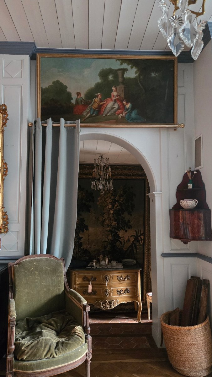 18th-century Overdoor Painting, A Romantic Scene In A Park: The Offering Of Flowers.-photo-7