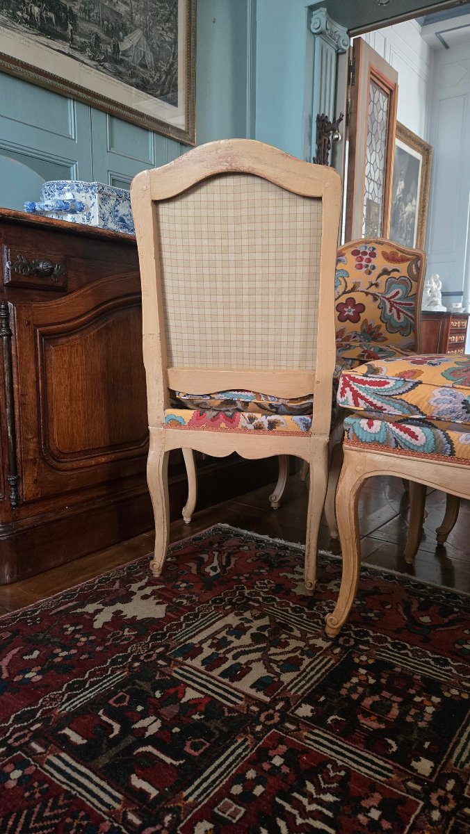 A Set Of Six Louis XV-era "reine" Chairs Made Of Painted Beech.  -photo-1