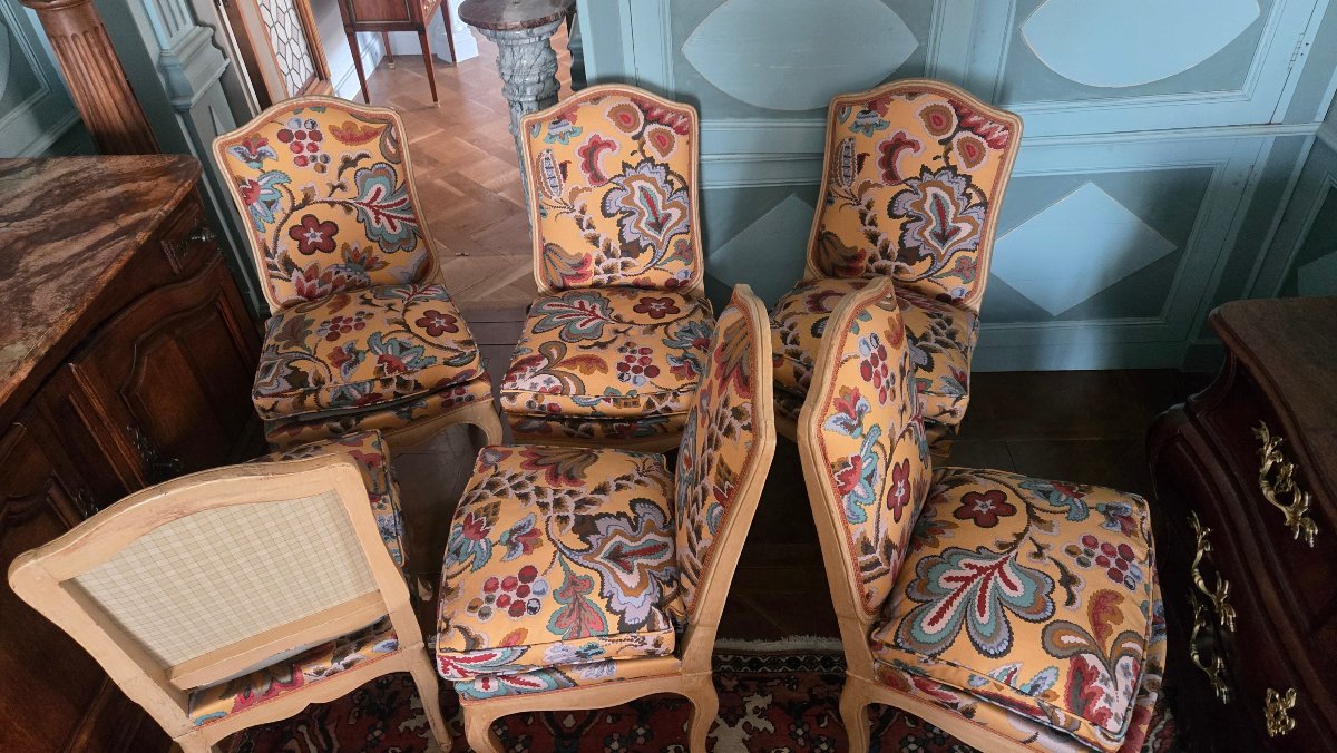 A Set Of Six Louis XV-era "reine" Chairs Made Of Painted Beech.  -photo-6