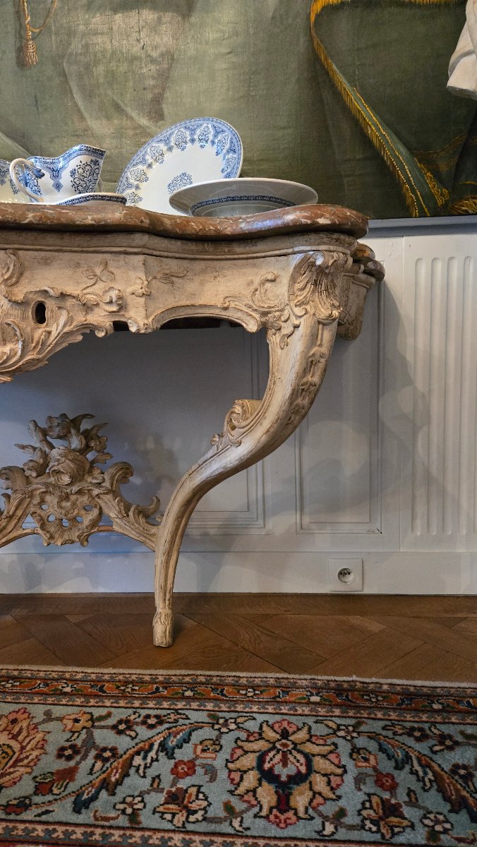 Grande console d'applique d'époque Louis XV en chêne sculpté.   -photo-2