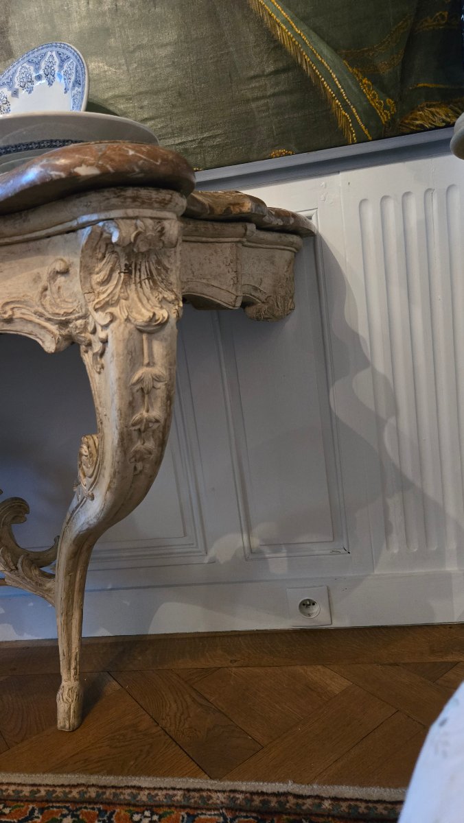 Grande console d'applique d'époque Louis XV en chêne sculpté.   -photo-3