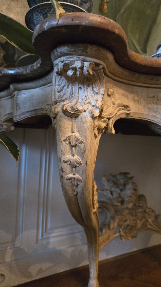 Grande console d'applique d'époque Louis XV en chêne sculpté.   -photo-4