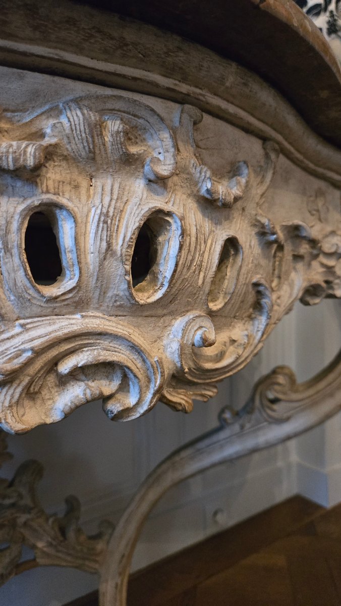 Grande console d'applique d'époque Louis XV en chêne sculpté.   -photo-1