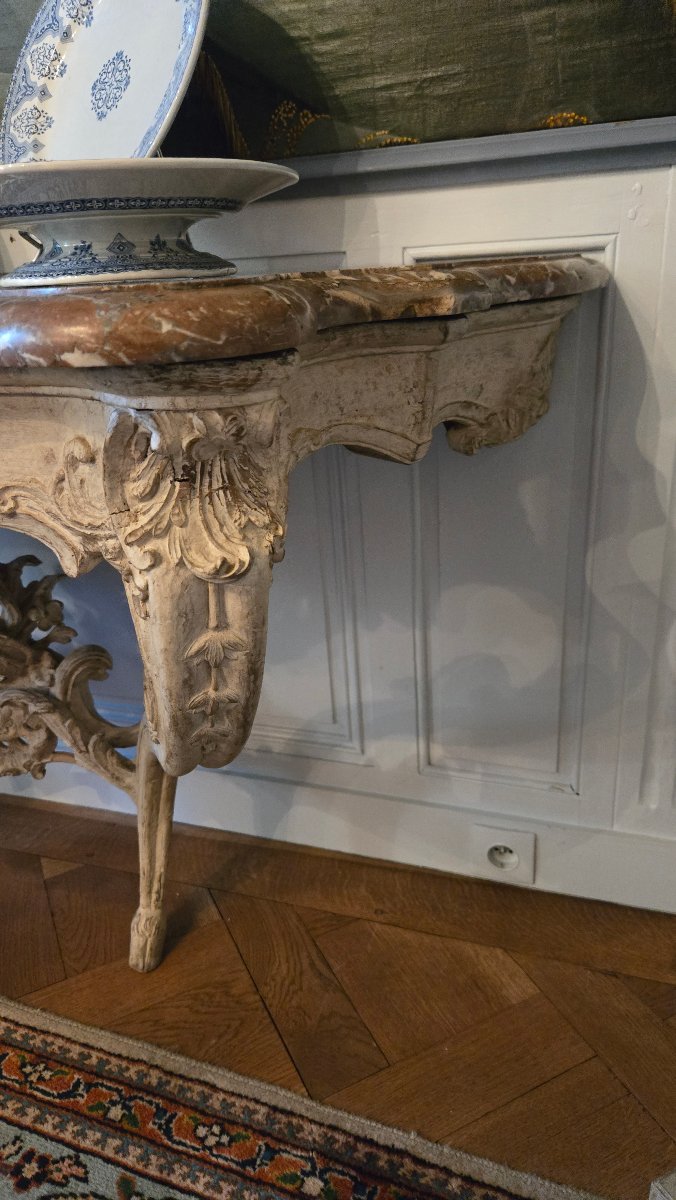 Grande console d'applique d'époque Louis XV en chêne sculpté.   -photo-4