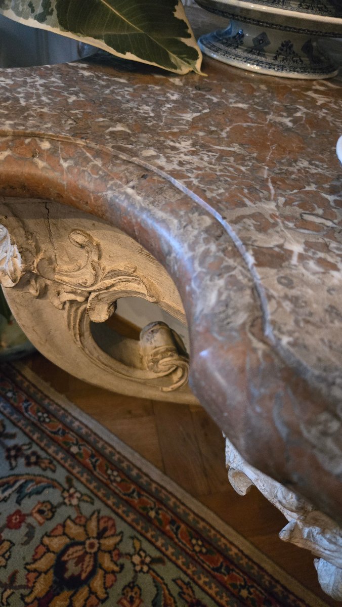 Grande console d'applique d'époque Louis XV en chêne sculpté.   -photo-5
