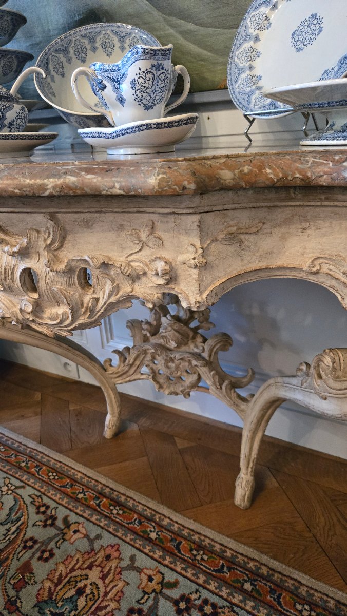 Grande console d'applique d'époque Louis XV en chêne sculpté.   -photo-7