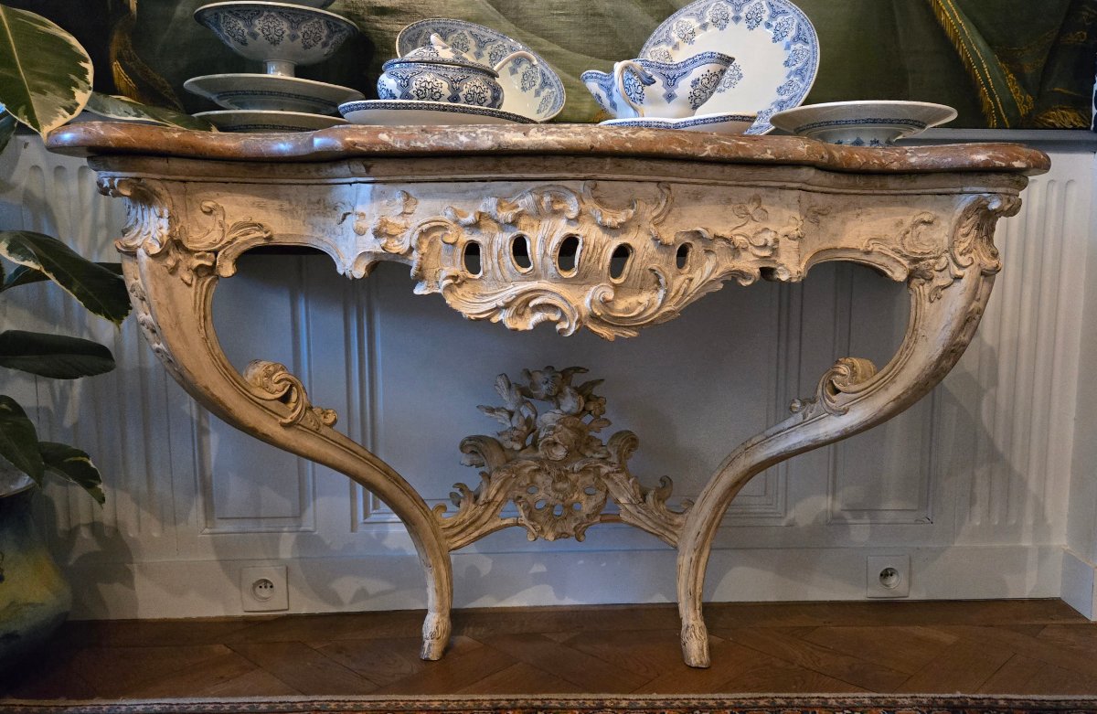 Grande console d'applique d'époque Louis XV en chêne sculpté.   