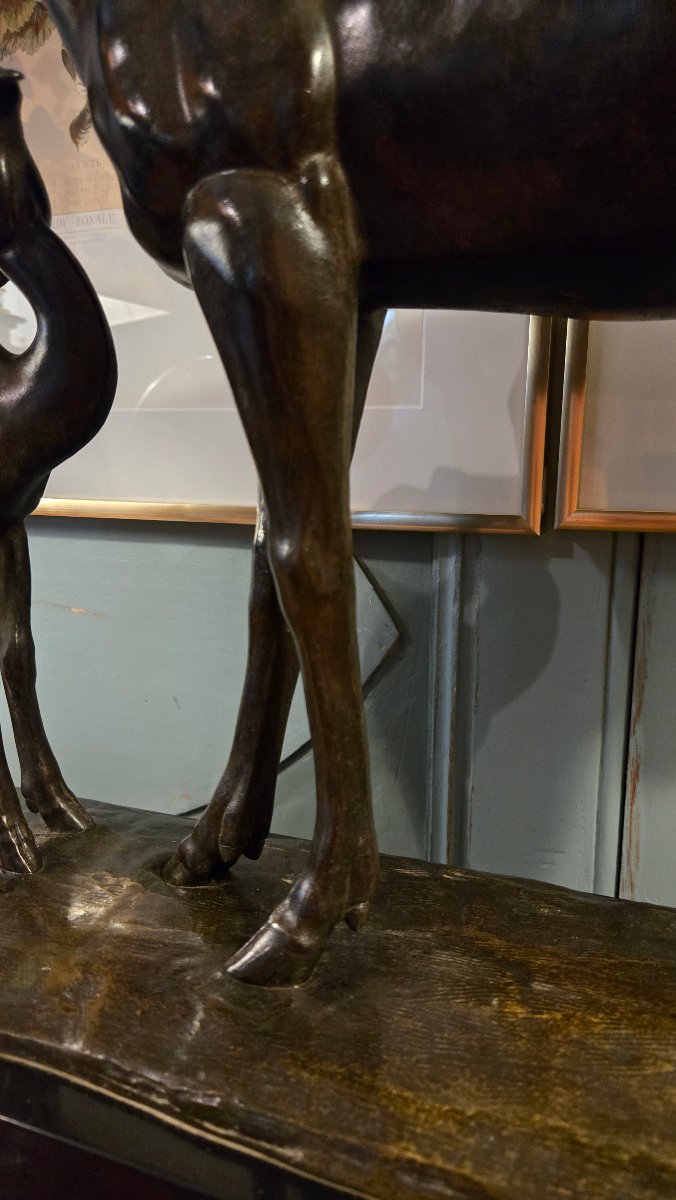 Irénée Rochard (1906-1984) – La biche aux aguets et son faon, important groupe en bronze.-photo-3