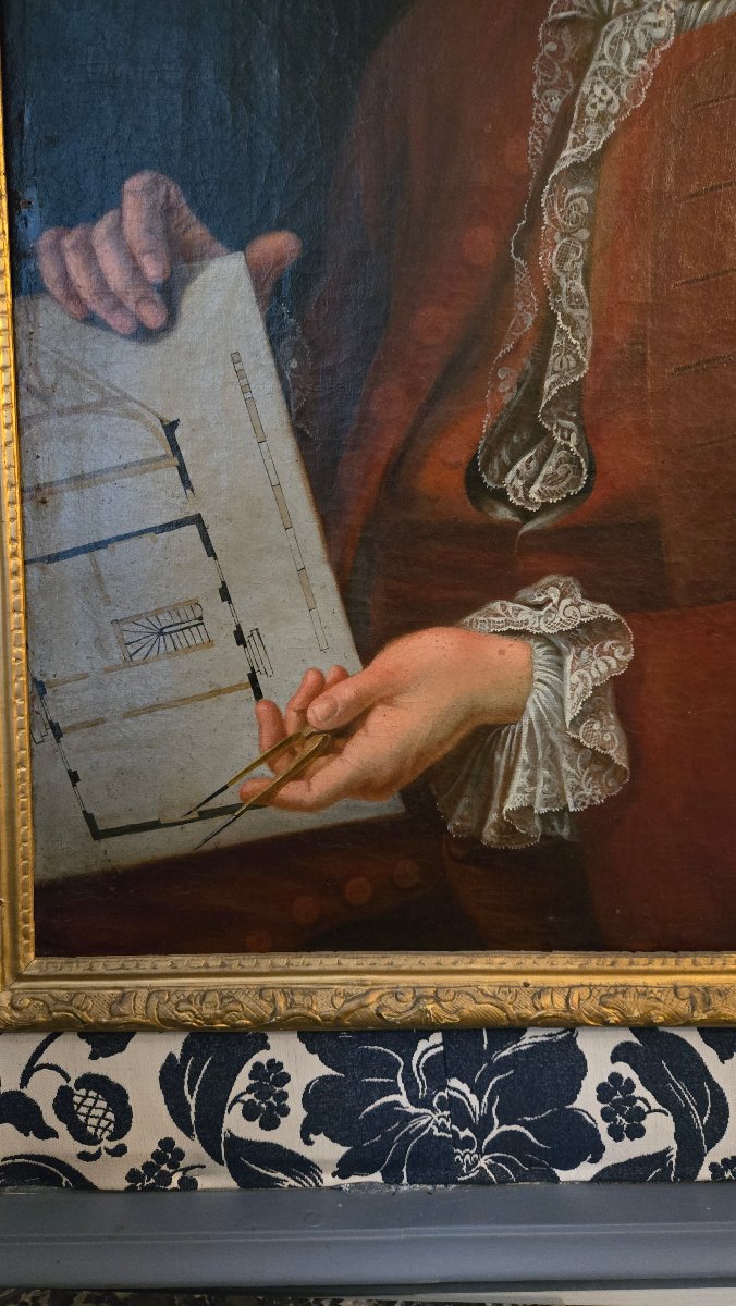 Portrait Of An Architect With Compass – Oil On Canvas, Signed And Dated 1757 – 18th Century-photo-2
