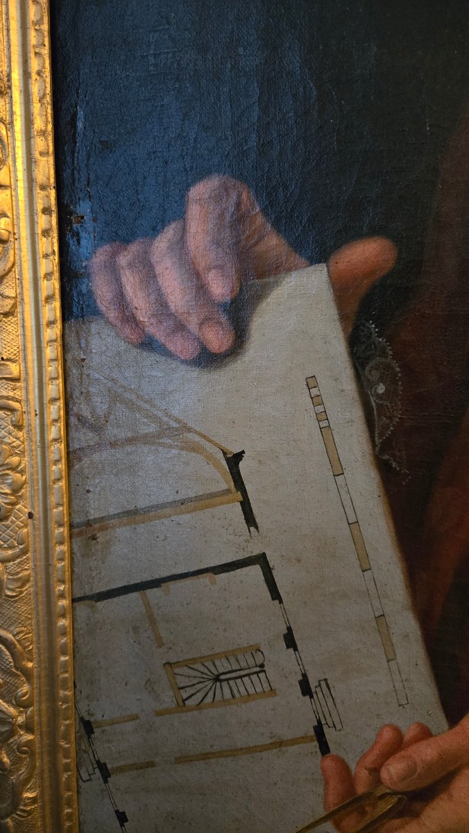 Portrait Of An Architect With Compass – Oil On Canvas, Signed And Dated 1757 – 18th Century-photo-3