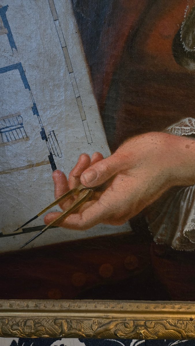 Portrait Of An Architect With Compass – Oil On Canvas, Signed And Dated 1757 – 18th Century-photo-4