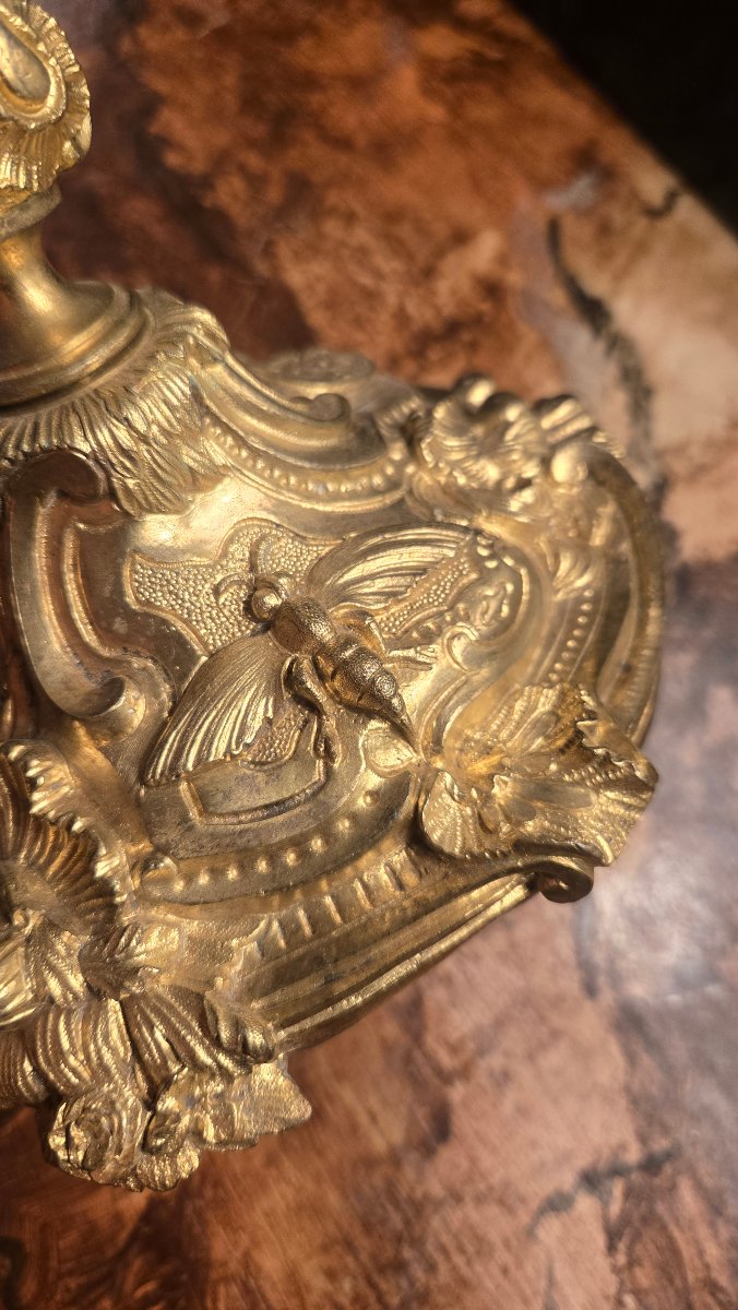 Pair Of Gilt Bronze Candlesticks With Insects – Versailles Model, Circa 1835-photo-4