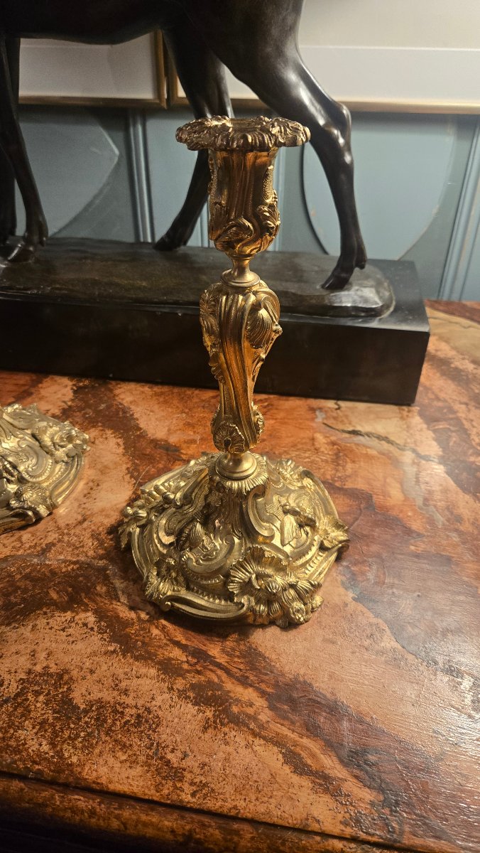 Pair Of Gilt Bronze Candlesticks With Insects – Versailles Model, Circa 1835-photo-2