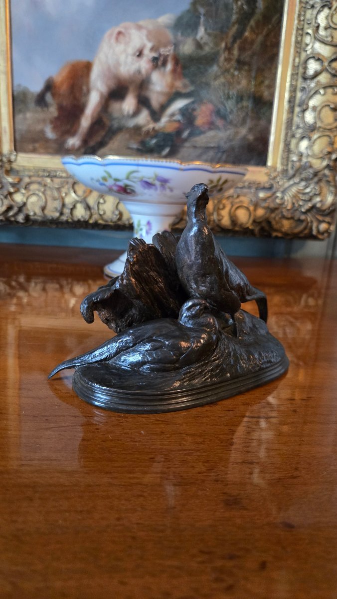 auguste-nicolas cain (1821-1894) – couple de faisans, porte-allumettes en bronze vers 1860.   -photo-3