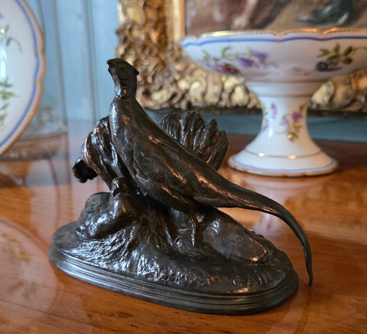 auguste-nicolas cain (1821-1894) – couple de faisans, porte-allumettes en bronze vers 1860.   -photo-3