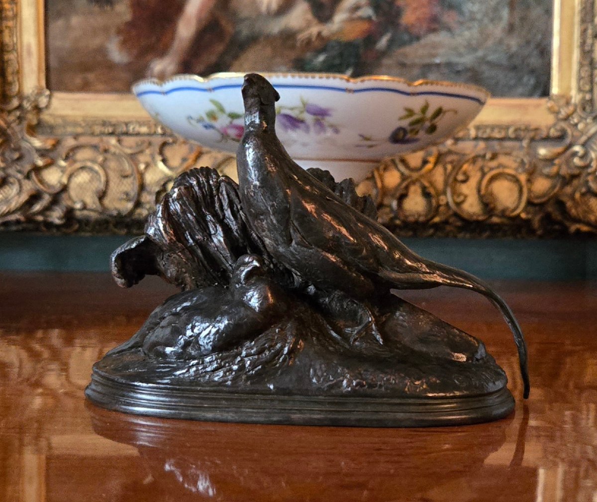 auguste-nicolas cain (1821-1894) – couple de faisans, porte-allumettes en bronze vers 1860.   