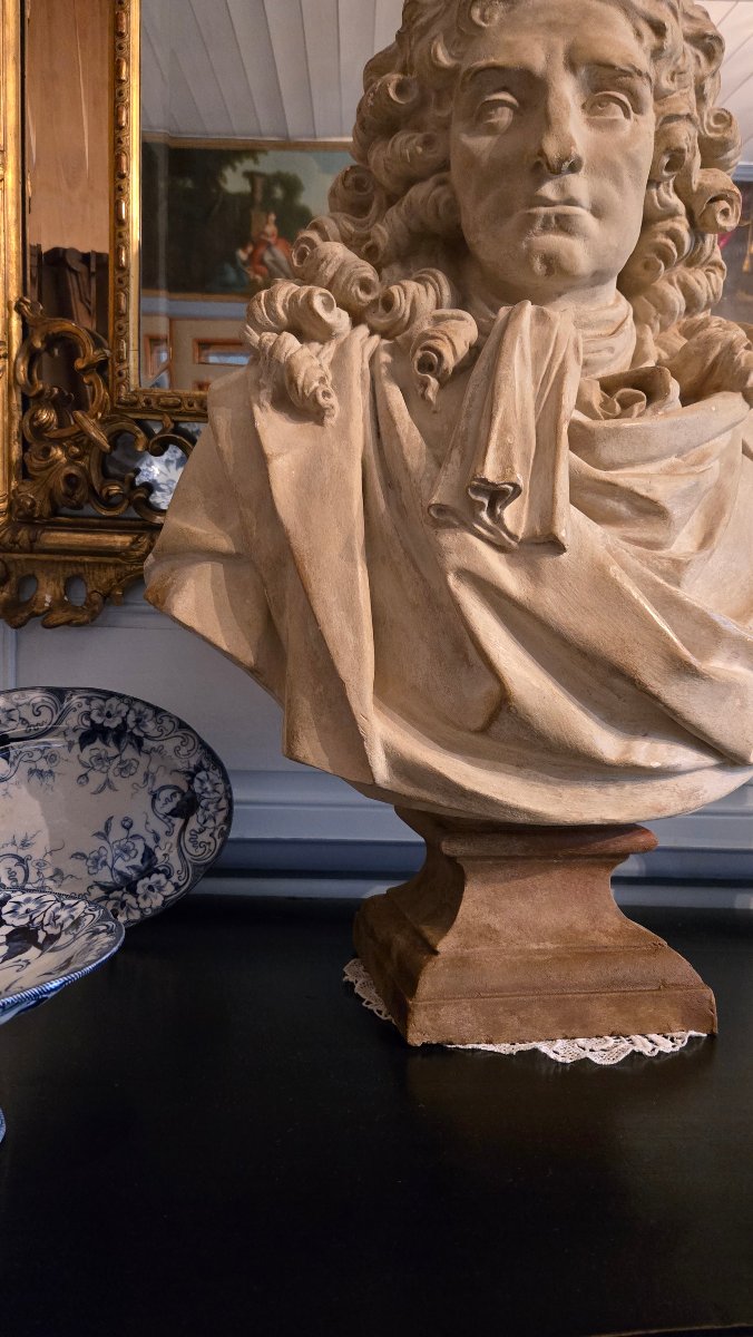 Large Bust Of Jean De La Fontaine – After Louis-pierre Deseine – Louvre Museum-photo-4