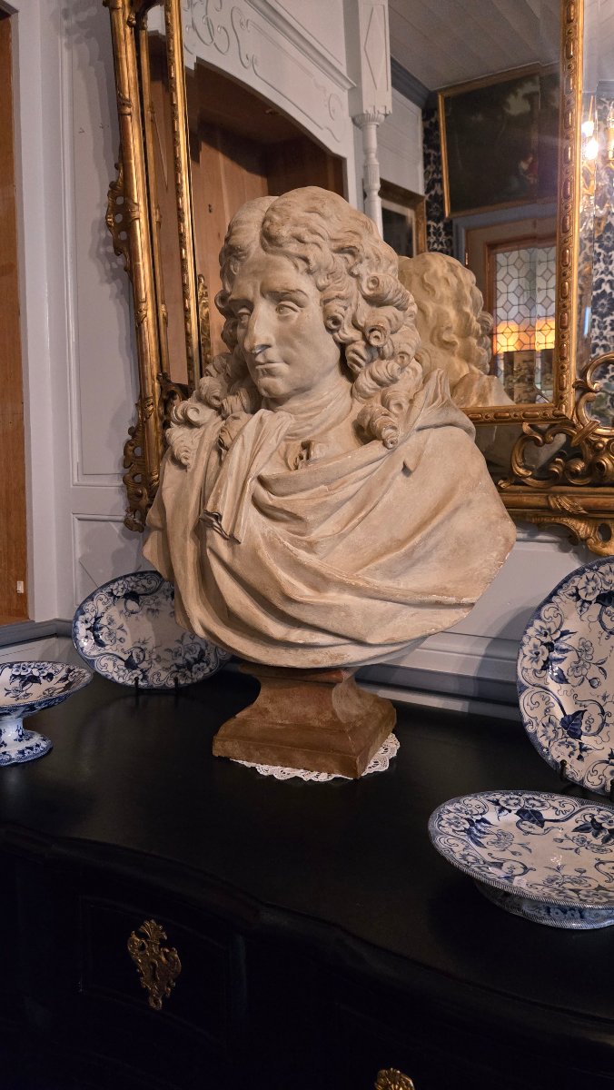 Large Bust Of Jean De La Fontaine – After Louis-pierre Deseine – Louvre Museum-photo-7