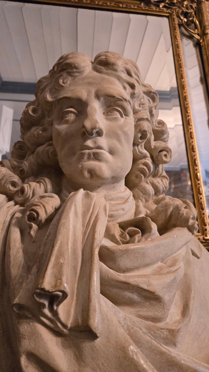 Large Bust Of Jean De La Fontaine – After Louis-pierre Deseine – Louvre Museum-photo-3