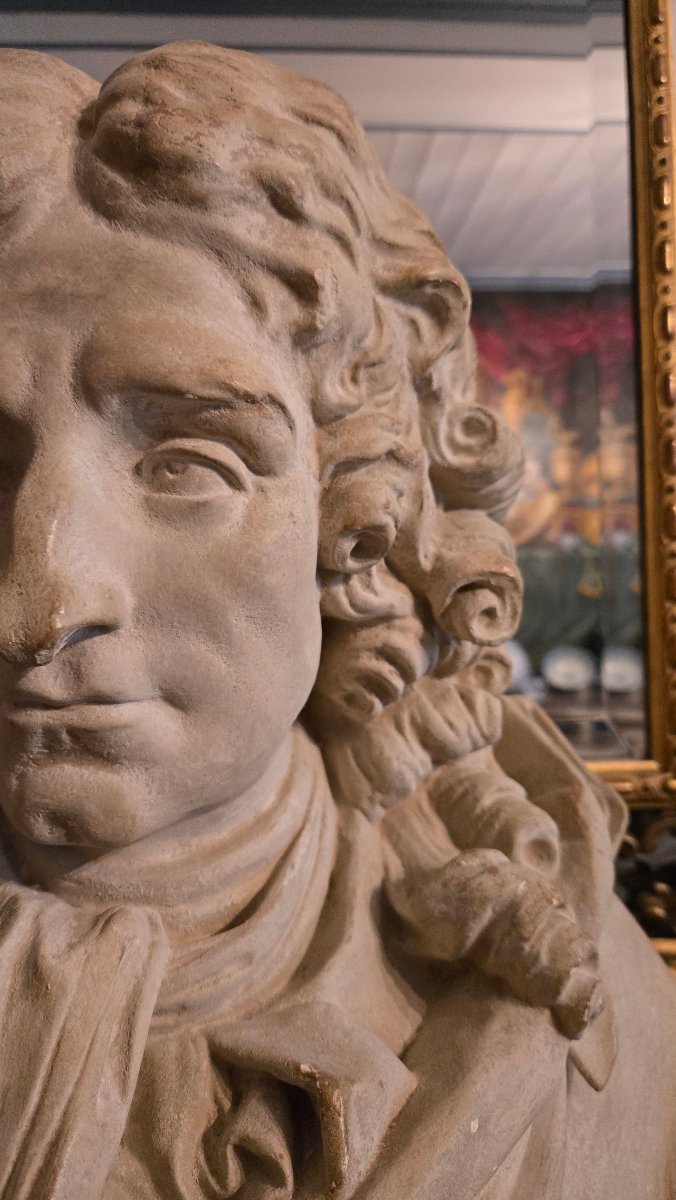 Large Bust Of Jean De La Fontaine – After Louis-pierre Deseine – Louvre Museum-photo-5