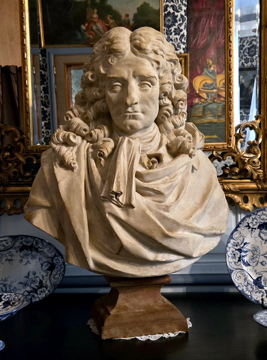 Large Bust Of Jean De La Fontaine – After Louis-pierre Deseine – Louvre Museum