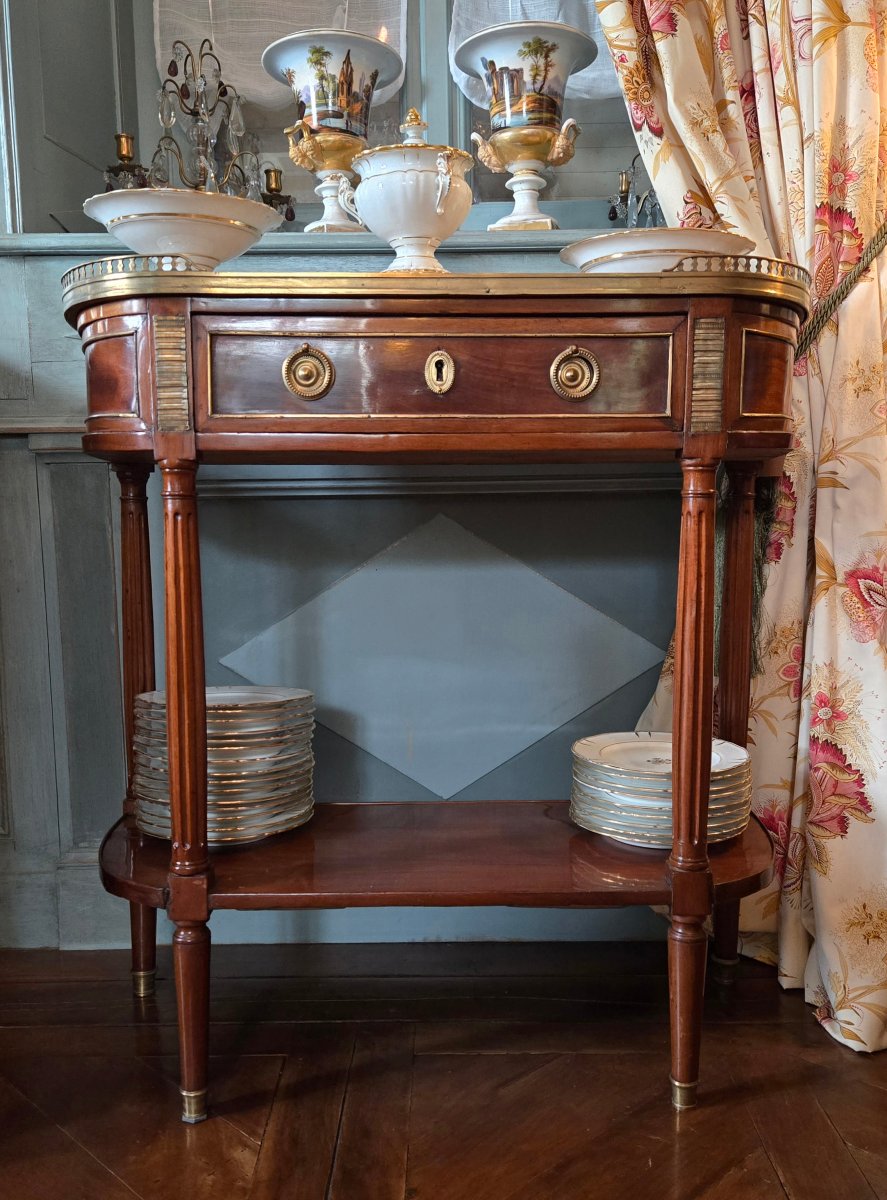 Louis XVI Mahogany Console Serving Table With Original Brèche D’alep Marble Top – 18th Century