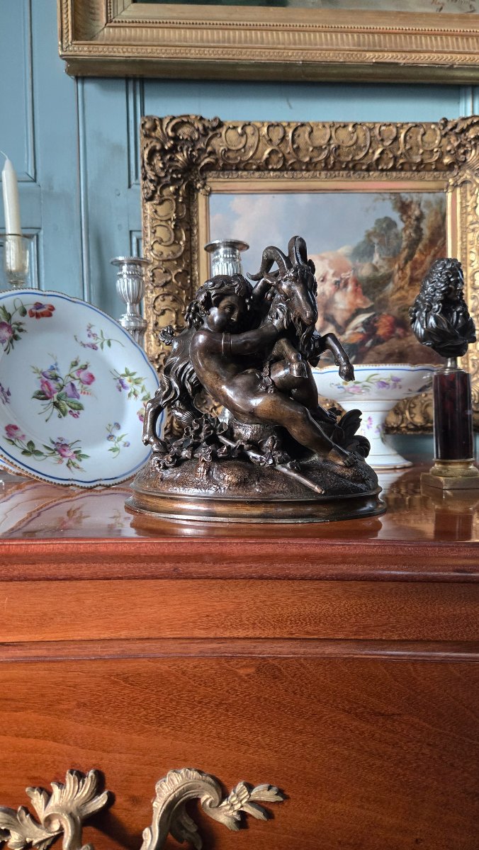 Bacchus enfant jouant avec une chèvre – bronze à patine médaille nuancée, XIXe siècle.  -photo-8