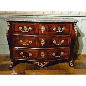 Jb Hedouin, Commode In Rosewood And Bronze With Crowned C. Paris Louis XV Period.