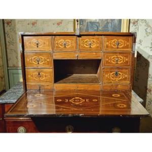 Seventeenth Century Travel Cabinet In Exotic And Indigenous Wood.