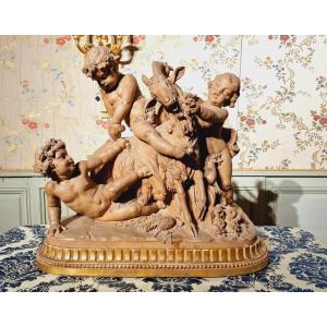 « bacchanale  » Grande Sculpture En Terre Cuite XIXème