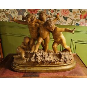 A Ernest Carrier Belleuse, Bacchanale, Grand Groupe En Terre Cuite