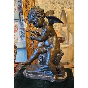 Bronze, Ange à L’arc, D’après Charles Gabriel Sauvage Dit Lemire, Début XIXème Siècle