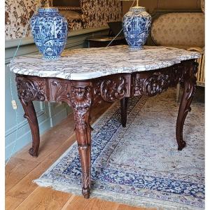 Game Table Richly Carved With Rocaille Motifs. Louis XV Style 19th Century