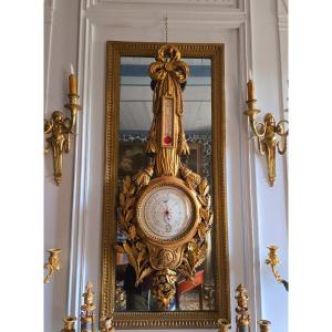Louis XVI Barometer Thermometer In Gilded Wood. 19th Century.