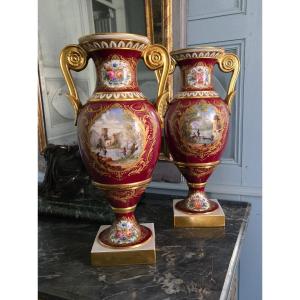Importante Paire De Vases En Porcelaine De Paris Signés Jules Tiélès – époque Napoléon III 