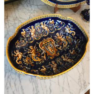 Melonière En Faïence De Gien, Décor "renaissance italienne" Sur Fond Bleu,  1941–1950 .