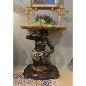 Rare Venetian Console With A Moorish Figure Supporting A Shell – Late 17th, Early 18th Century 