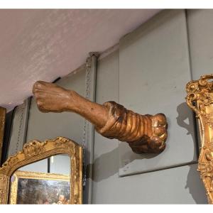 Sculpted, Gilded And Polychrome Wooden Light Arm, Dating From The 17th Century. 