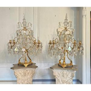Paire de girandoles dite cage en bronze doré et cristal – Époque XVIIIe siècle 