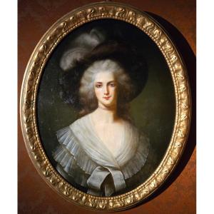 Portrait d’une jeune femme au chapeau, École anglaise du XVIIIᵉ siècle.  