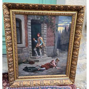 Ludovic Mouchot (1847–1893) – Gentleman Correcting A Troubadour – Oil On Canvas. 