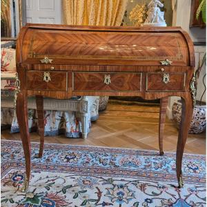 Central Roll-top Desk – Louis XV/louis XVI Transition, Parisian Work, Circa 1770 