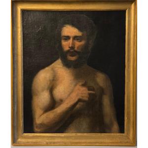 Étude de nu masculin – Huile sur toile École française, XIXe siècle.  